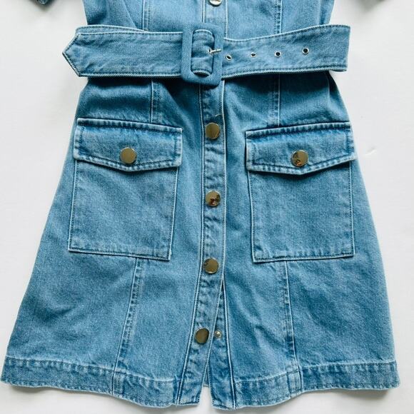 Toccin Lydia Denim Minidress Light Wash Size 2 NEW Short Sleeve Belted - Picture 7 of 10